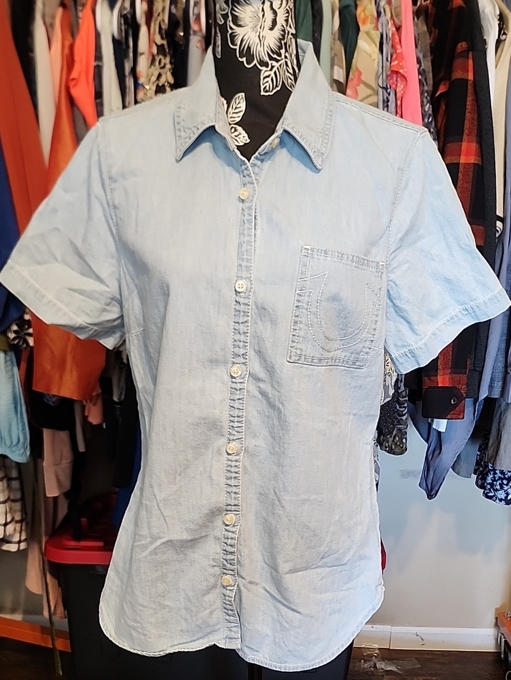 True Religion Light Blue Short-Sleeve Button-Down Shirt